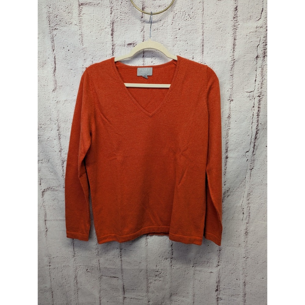 Pure Cashmere Collection Orange Jumper Sweater  Knit V-neck‎ 8-10 US UK 14